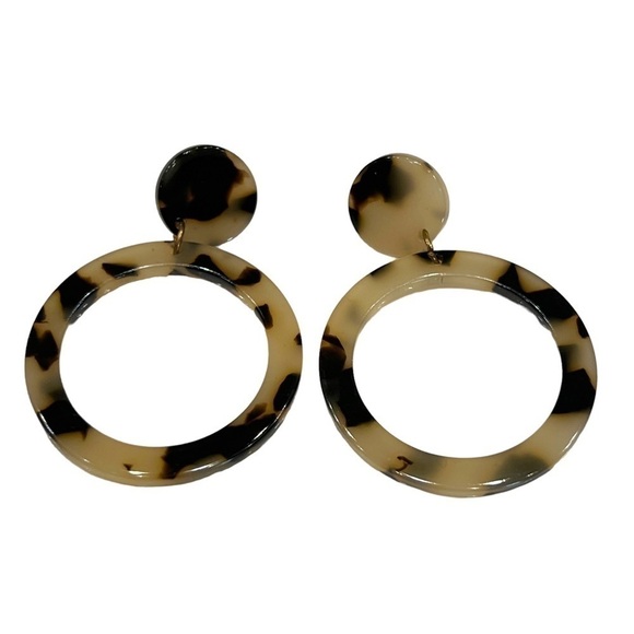 Black & Beige Circle Acrylic Fashion Earrings - Picture 1 of 5